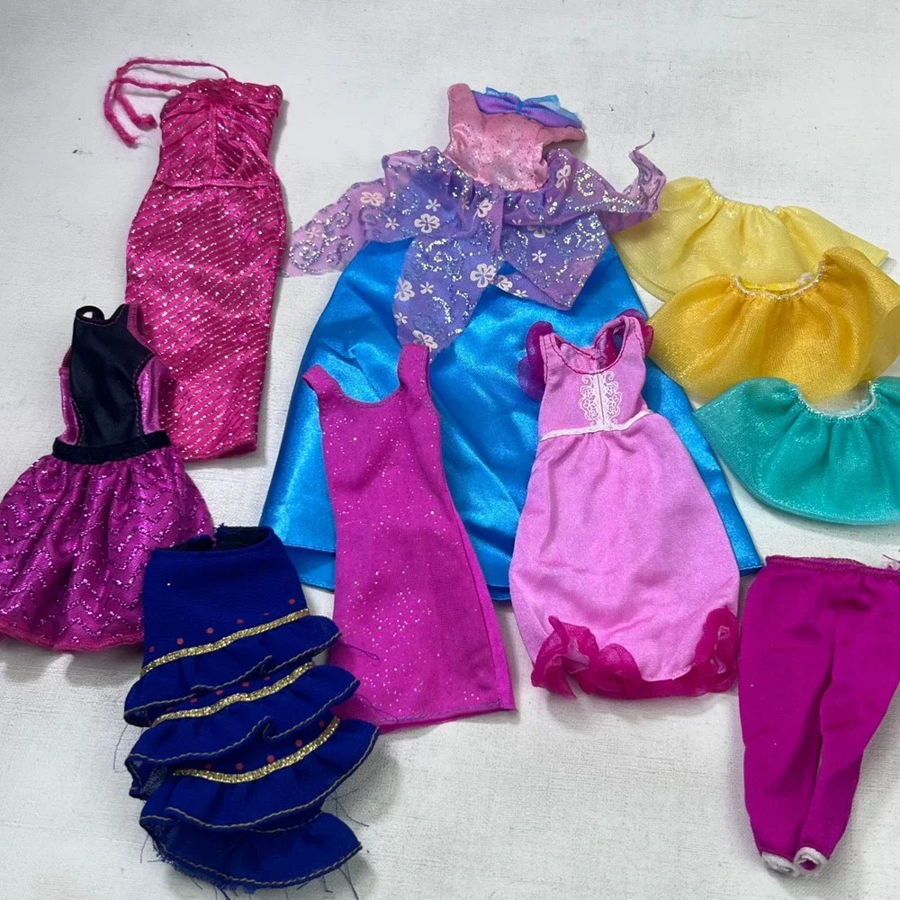 Mixed Doll Clothes Lot Pink Blue Ruffle Dress Skirt Pants Barbie Bratz Style 9pc